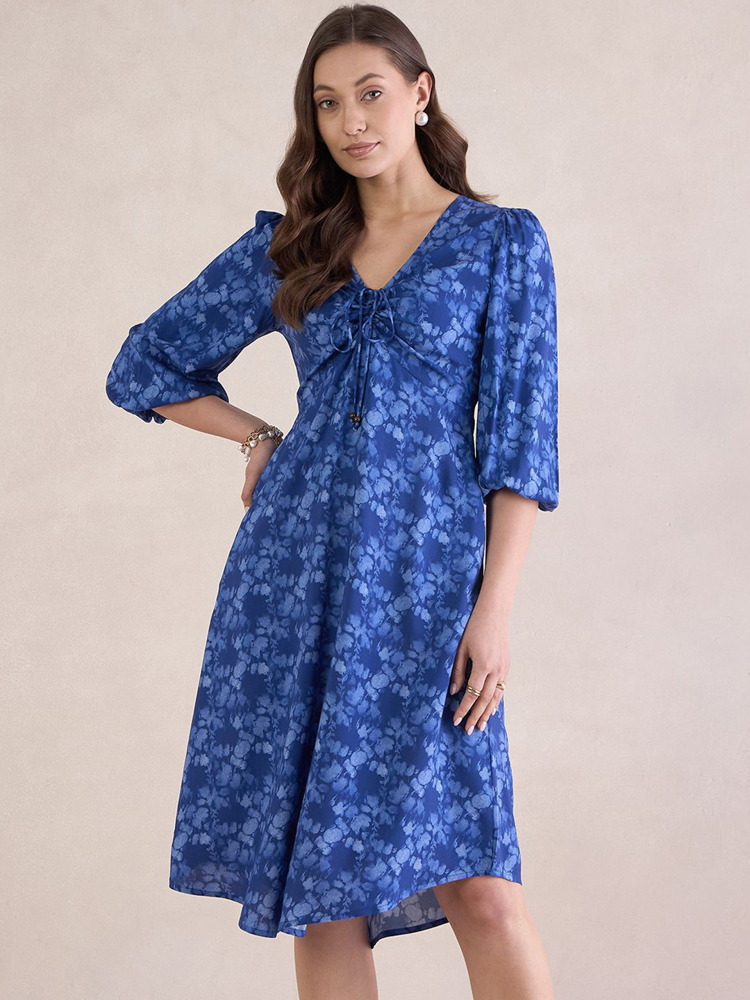 

FEMMELLA Women V-Neck A-Line Dress, Blue