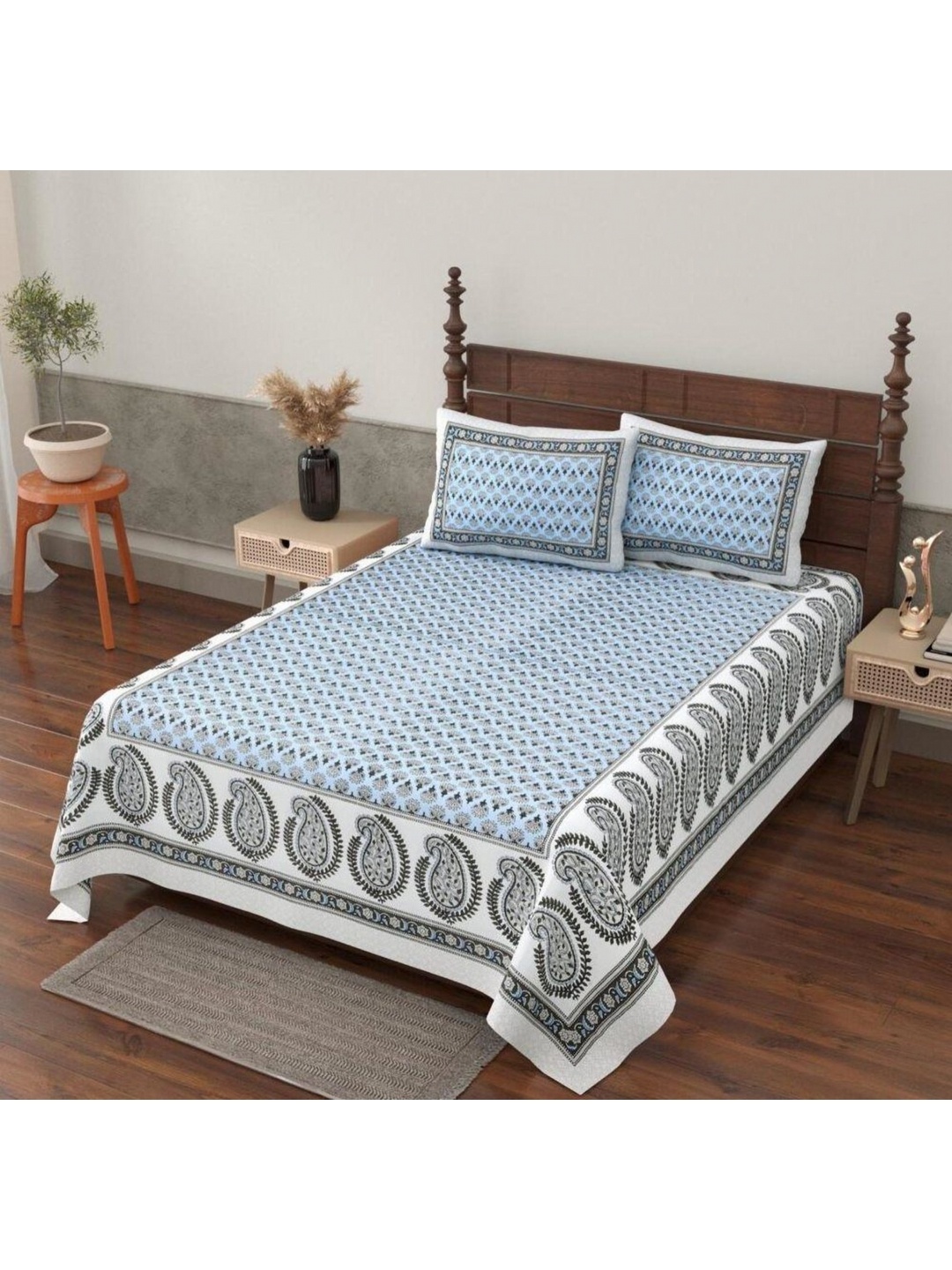 

Urban Jaipur Blue & Grey Printed Cotton 210 TC Single Bedsheet With 2 Pillow Covers