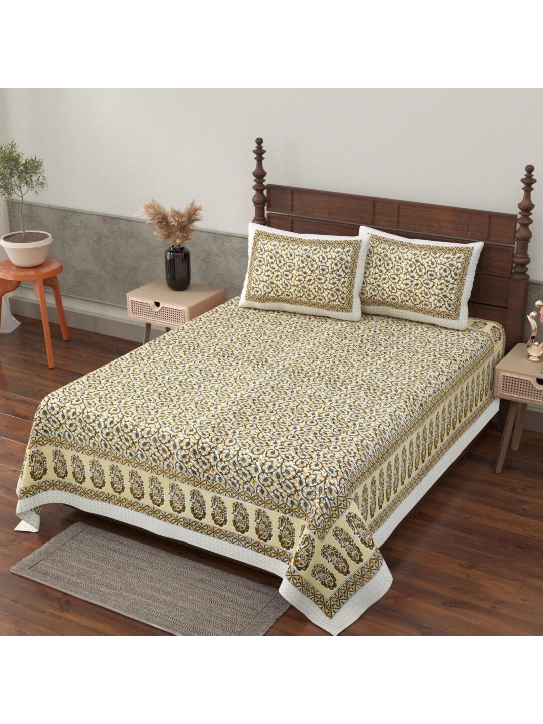 

Urban Jaipur Green Ethnic Motifs 210 TC Cotton Single Bedsheet with 2 Pillow Covers