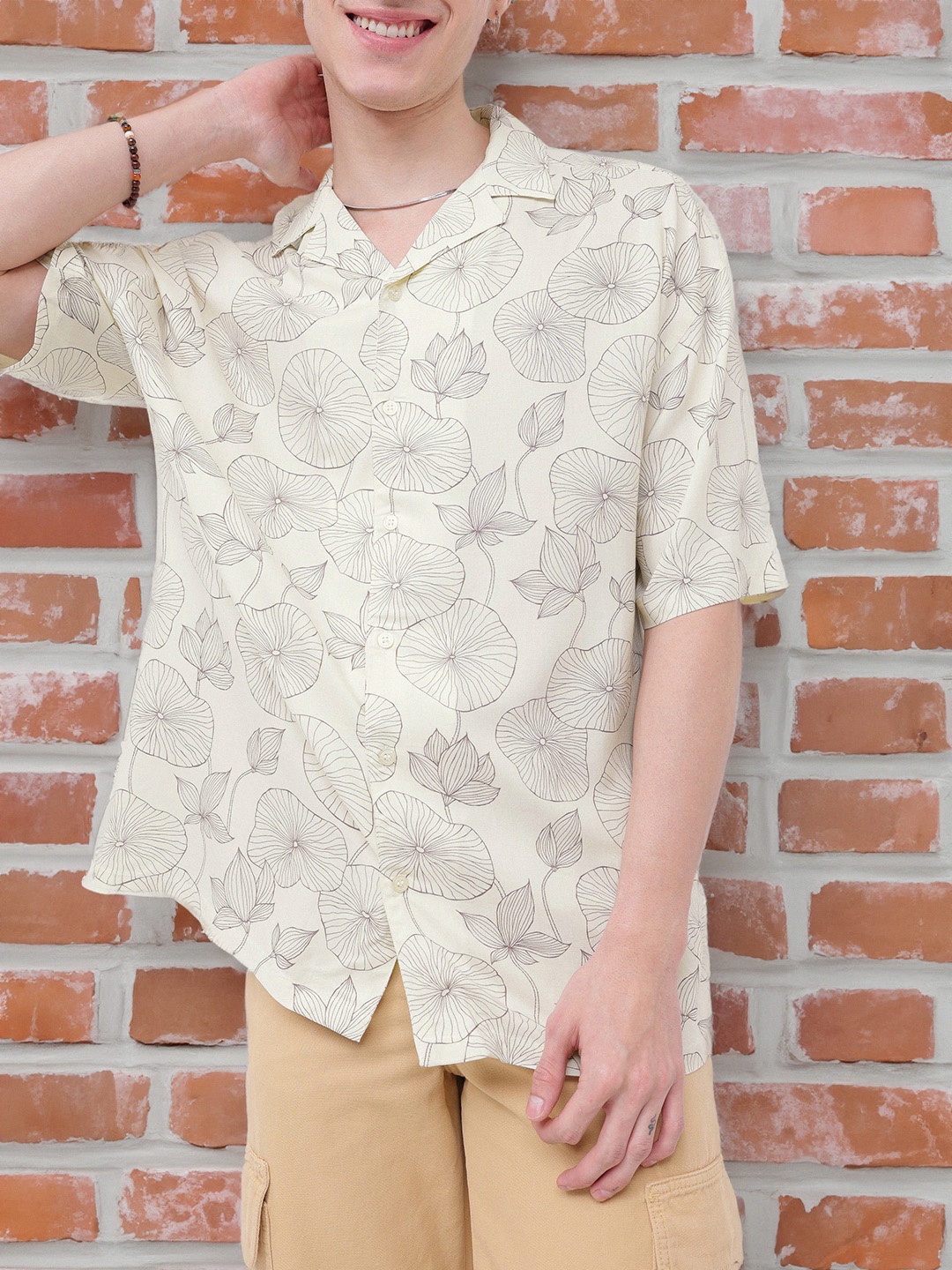 

Kook N Keech Laid-Back Charm Printed Oversized Shirt, Cream