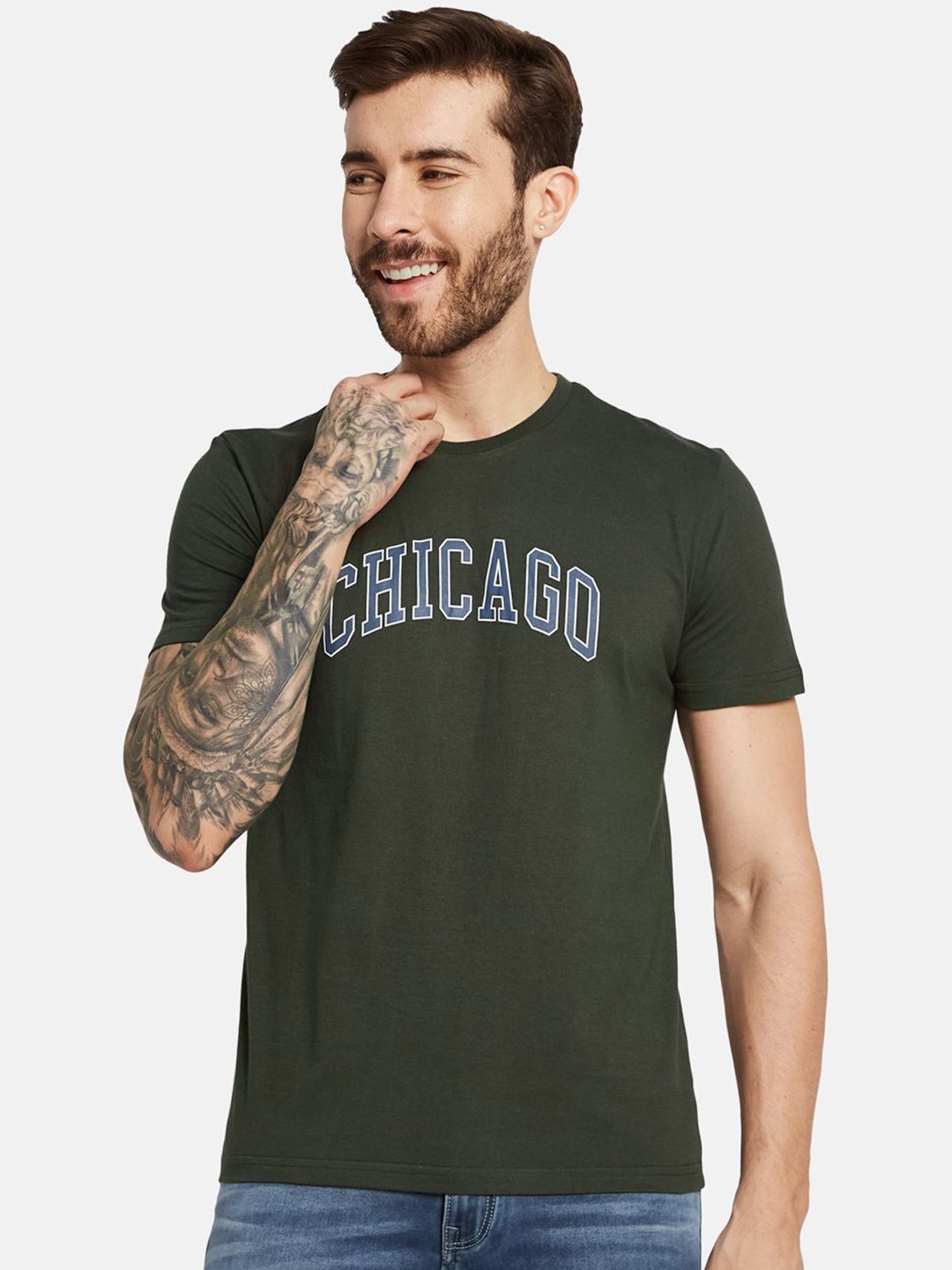 

Octave Men Typography Printed Pure Cotton T-shirt, Grey