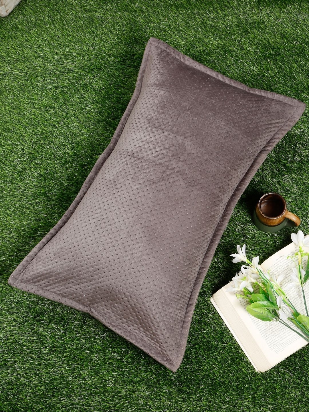 

HOSTA HOMES Brown Self Design Rectangle Shaped Pillow Cover
