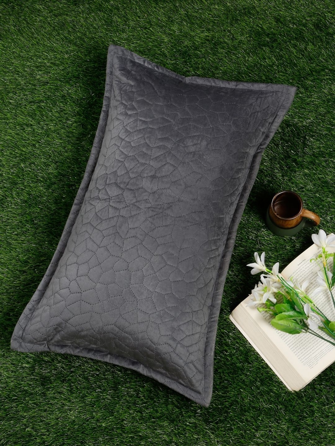 

HOSTA HOMES Grey Self Design Rectangle Shaped Pillow Cover