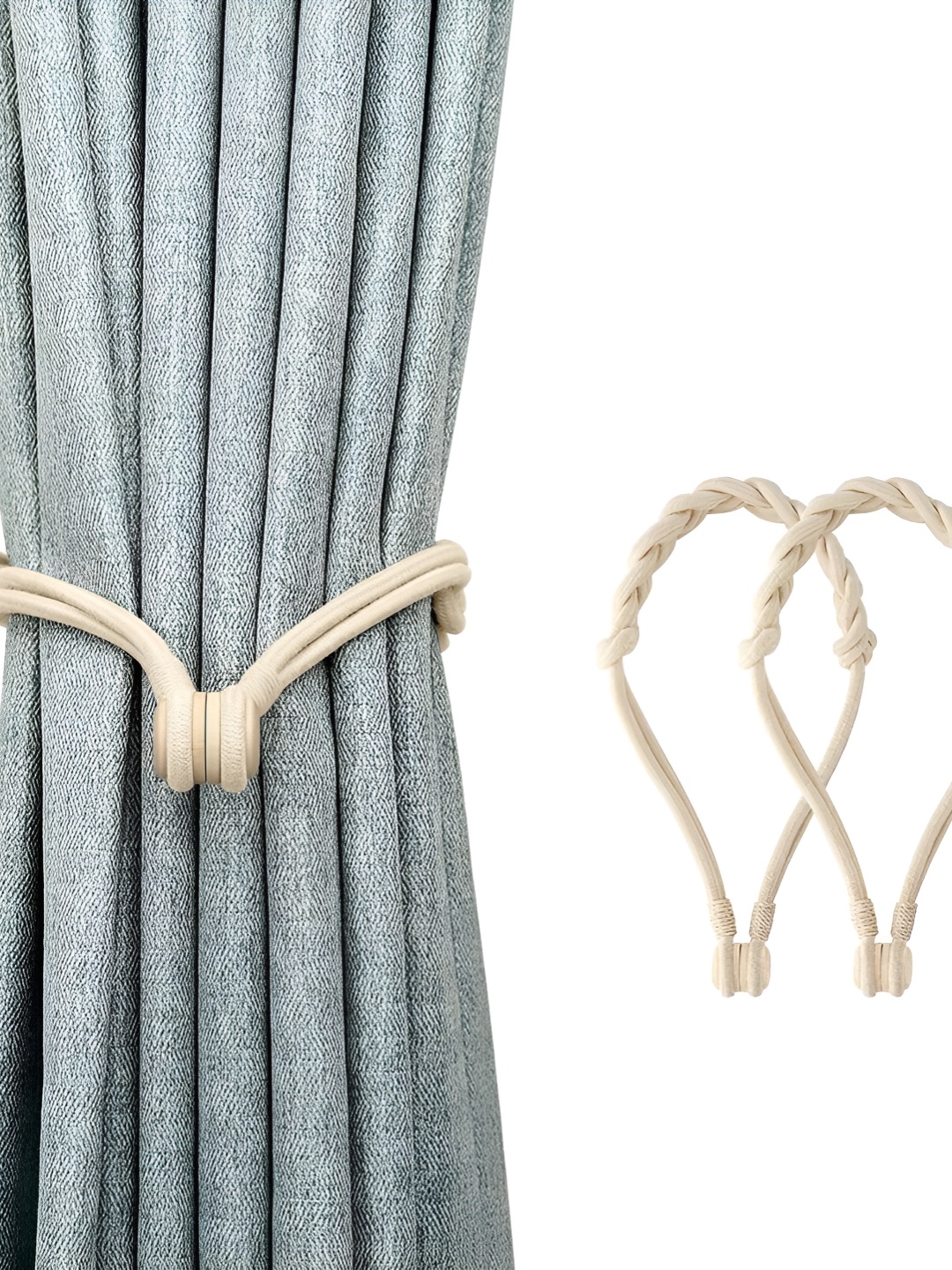 

HomeCloud 2 Pcs White Hand-Knotted Magnetic Curtain Tieback