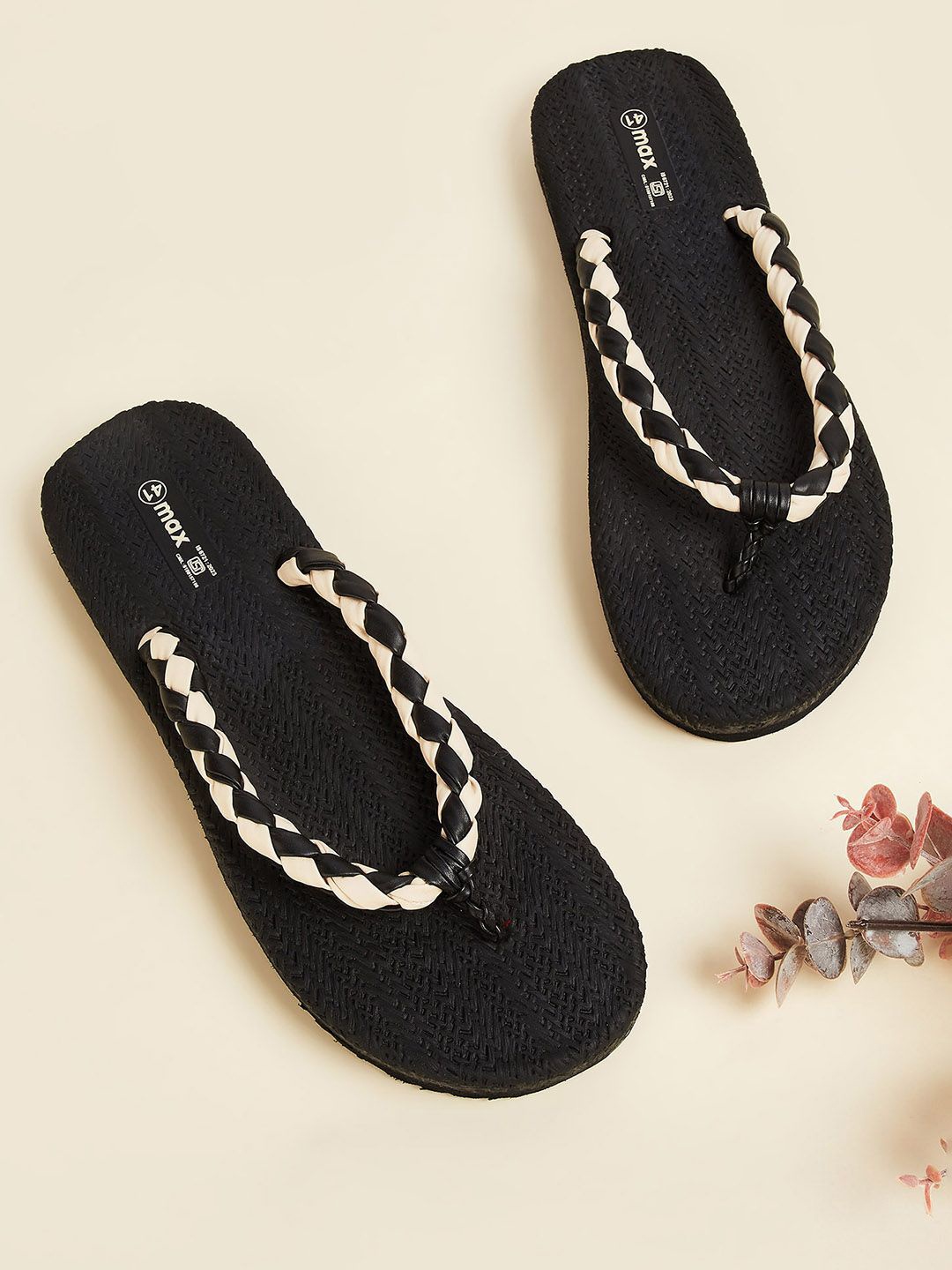 

max Women Self Design Thong Flip-Flops, Black