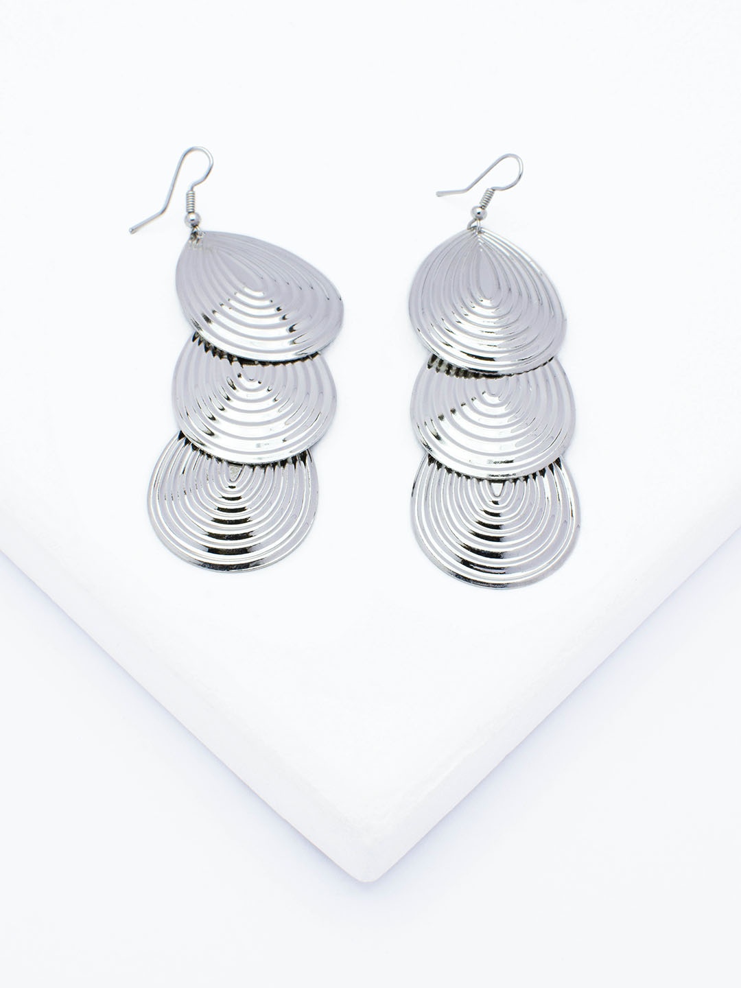 

Rhea Rhodium-Plated Oxidised Alloy Contemporary Shaped Drop Earrings, Silver