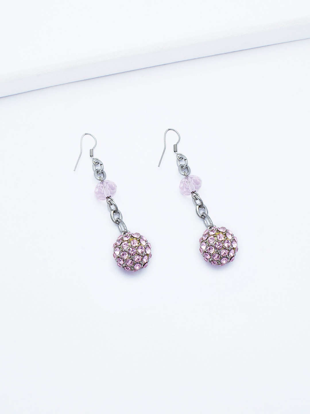 

Rhea Rhodium-Plated Spherical Artificial Beads Drop Earrings, Pink