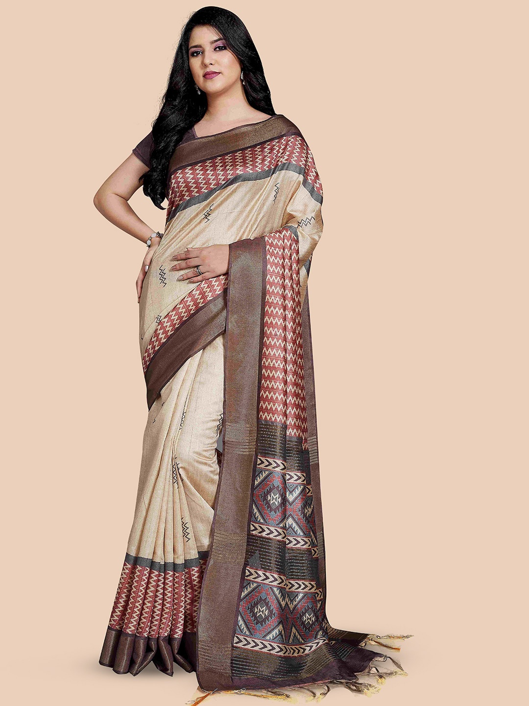 

Rani Saahiba Zari Saree With unstitched blouse piece, Beige