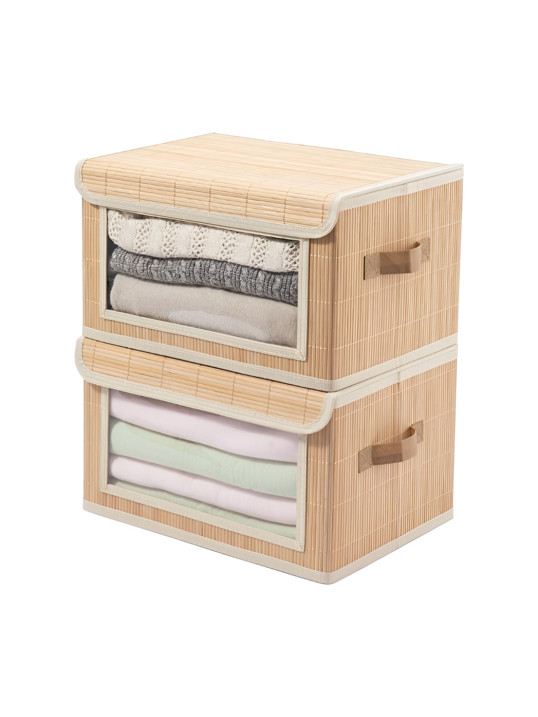 

HomeStorie Brown & Off White 2 Pieces Self Design Bamboo Separators Organisers