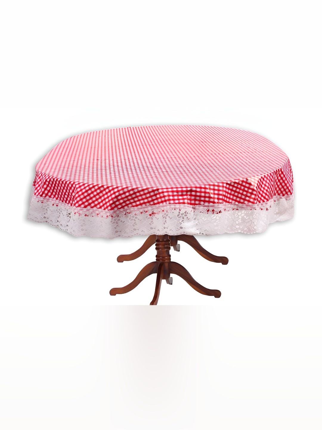

CASA-NEST White & Red Geometric Printed Round Shaped Waterproof Table Cover