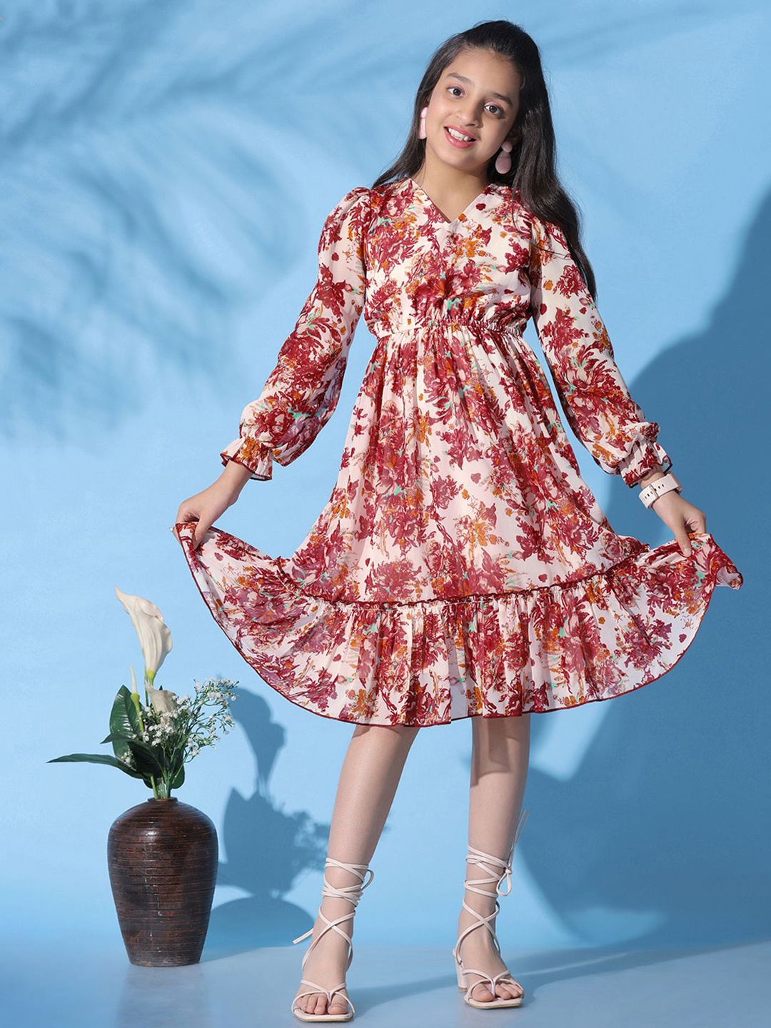 

FASHION DREAM Floral Print Fit & Flare Dress, Off white