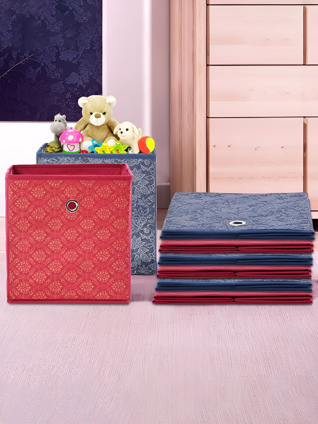 

Kuber Industries Maroon & Navy Blue 8 Pieces Printed Foldable Multi-Utility Organisers