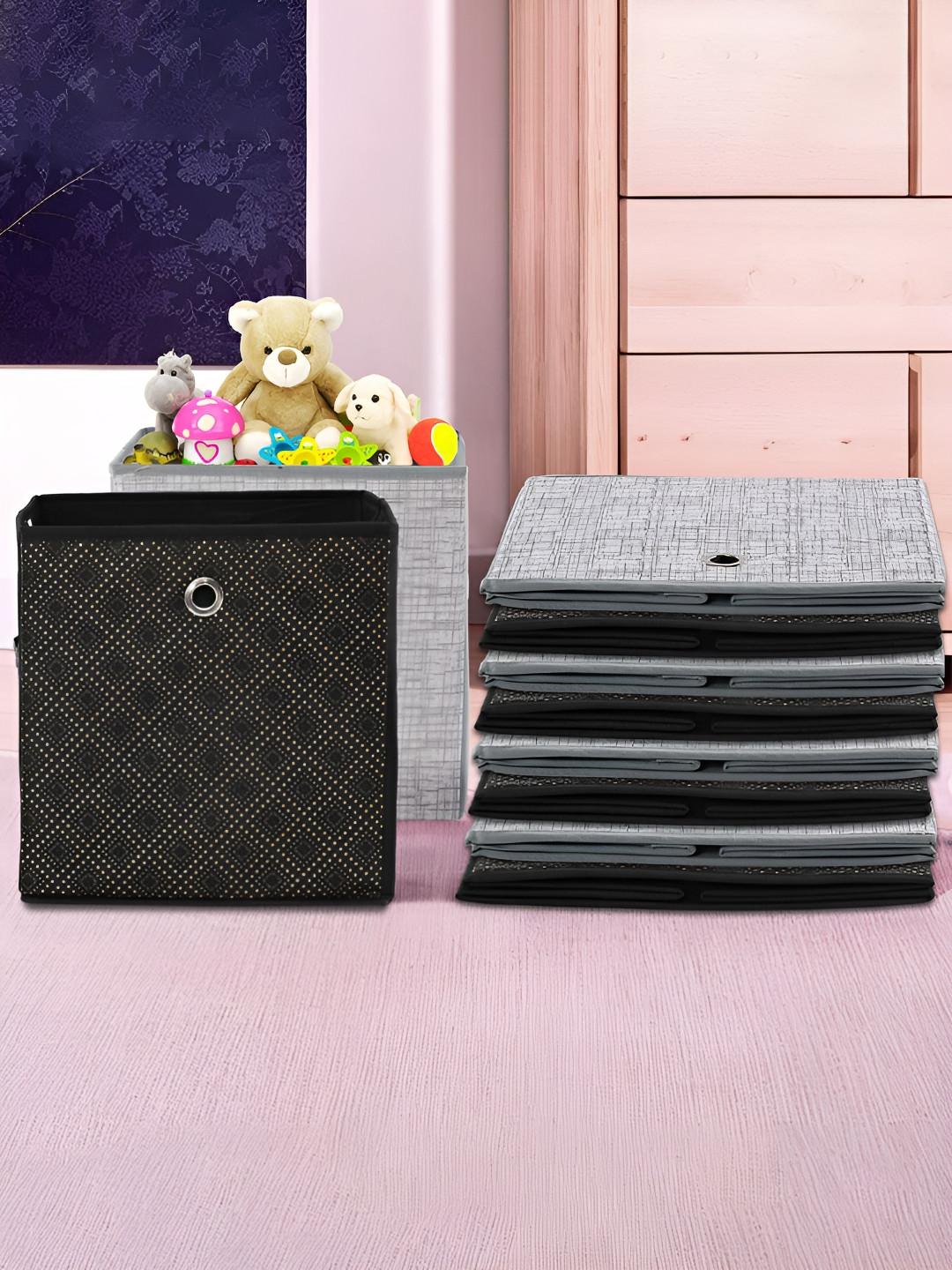 

Kuber Industries Grey & Black 10 Pieces Printed Foldable Multi-Utility Organisers
