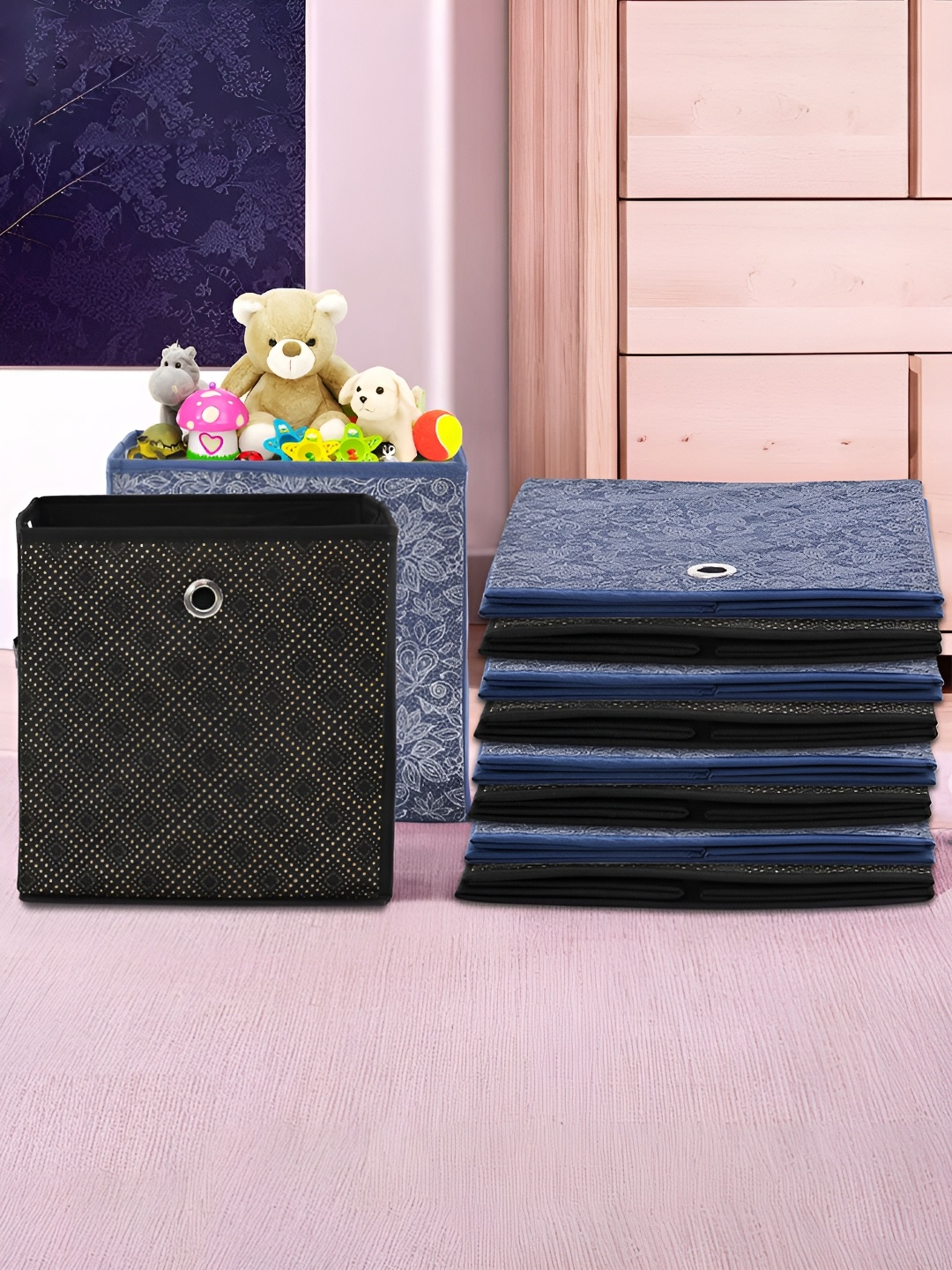

Kuber Industries Black & Navy Blue 10 Pieces Printed Foldable Multi-Utility Organisers