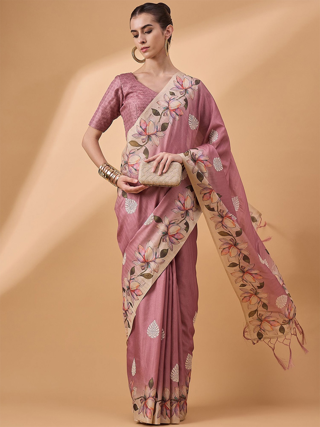 

all about you Floral Tussar Silk Saree, Purple