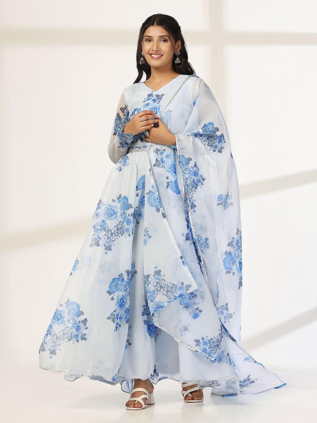 

FASHION DREAM Women Chiffon Floral Print Maxi Dress, Blue