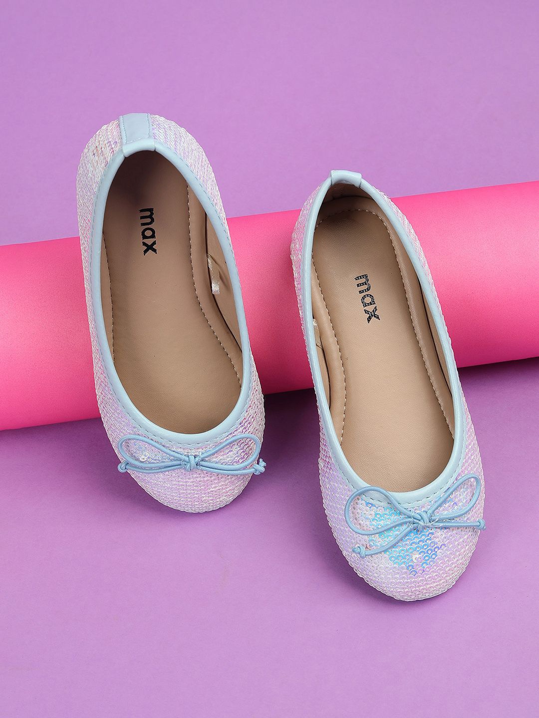 

max Girls Printed Ballerinas with Bows Flats, Blue