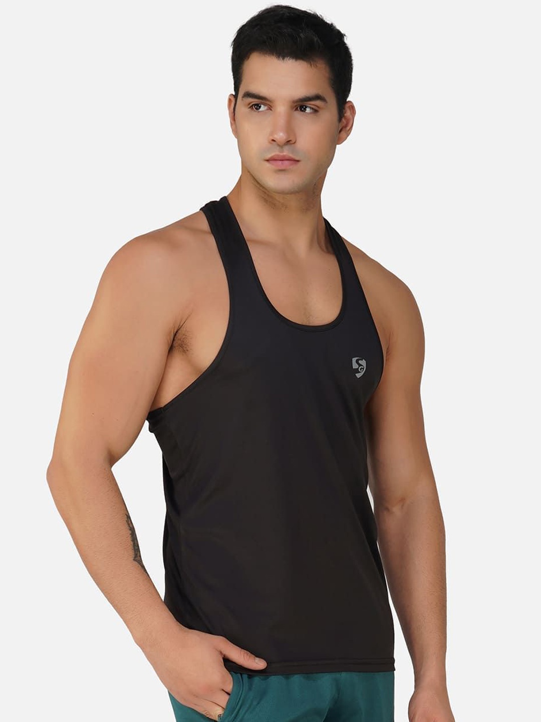

SG Printed Cotton Gym Innerwear Vests SS24MTV6101, Black