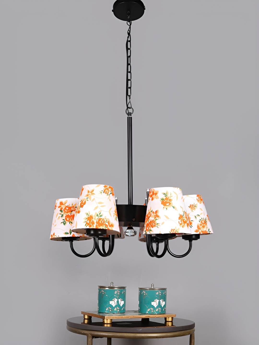 

Devansh White & Orange Printed Iron Quirky Ceiling Lamp