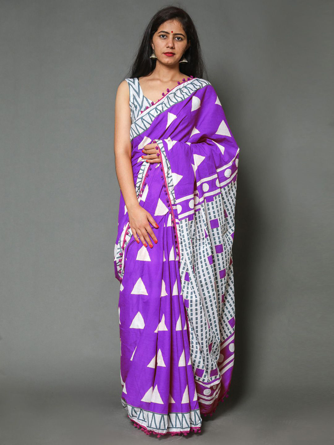 

KALINI Print Pure Cotton Saree, Lavender