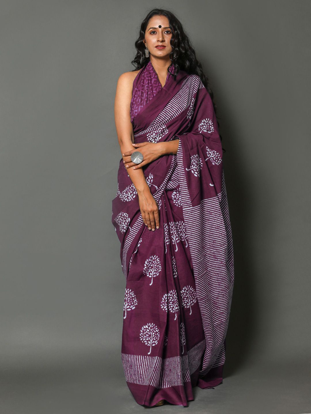 

KALINI Ethnic Motif Pure Cotton Saree, Lavender