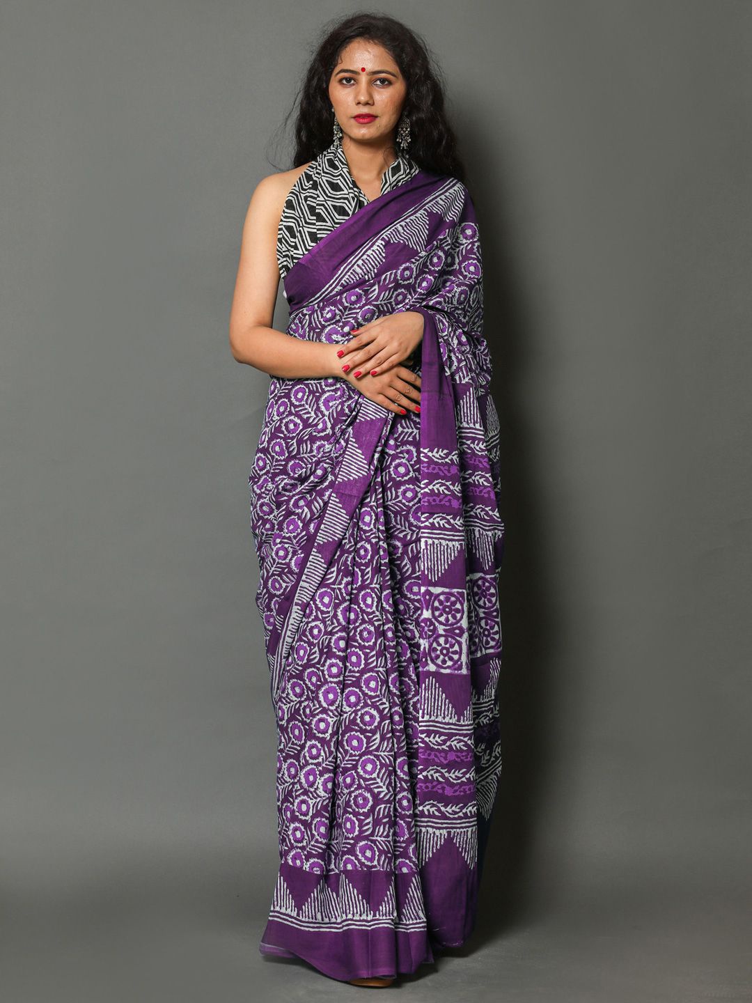 

KALINI Ethnic Motif Pure Cotton Saree, Purple