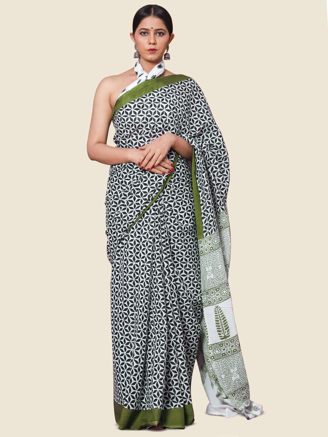 

KALINI Abstract Printed Pure Cotton Saree, Olive