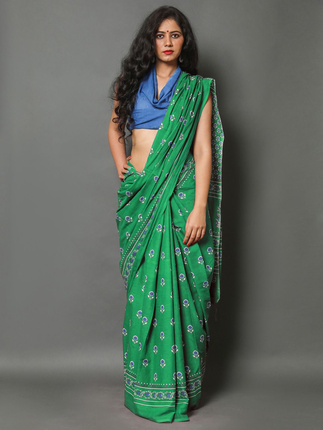 

KALINI Ethnic Motifs Pure Cotton Saree, Green