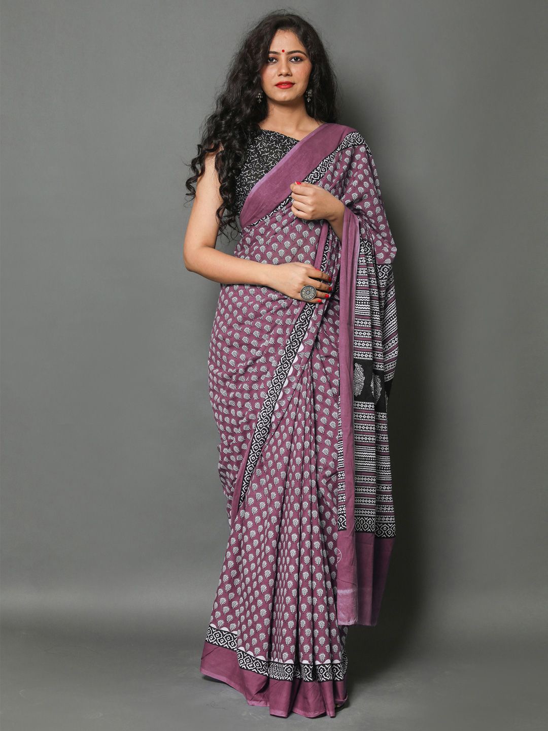 

KALINI Floral Printed Pure Cotton Saree, Pink