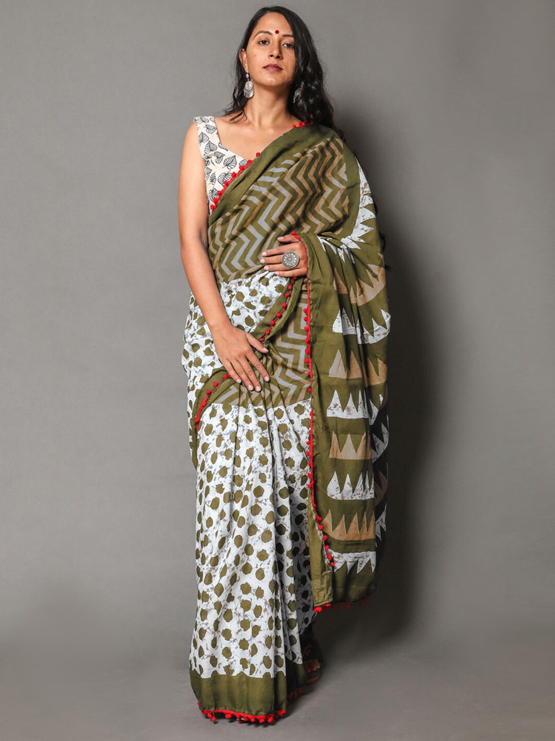 

KALINI Pure Cotton Saree, Olive