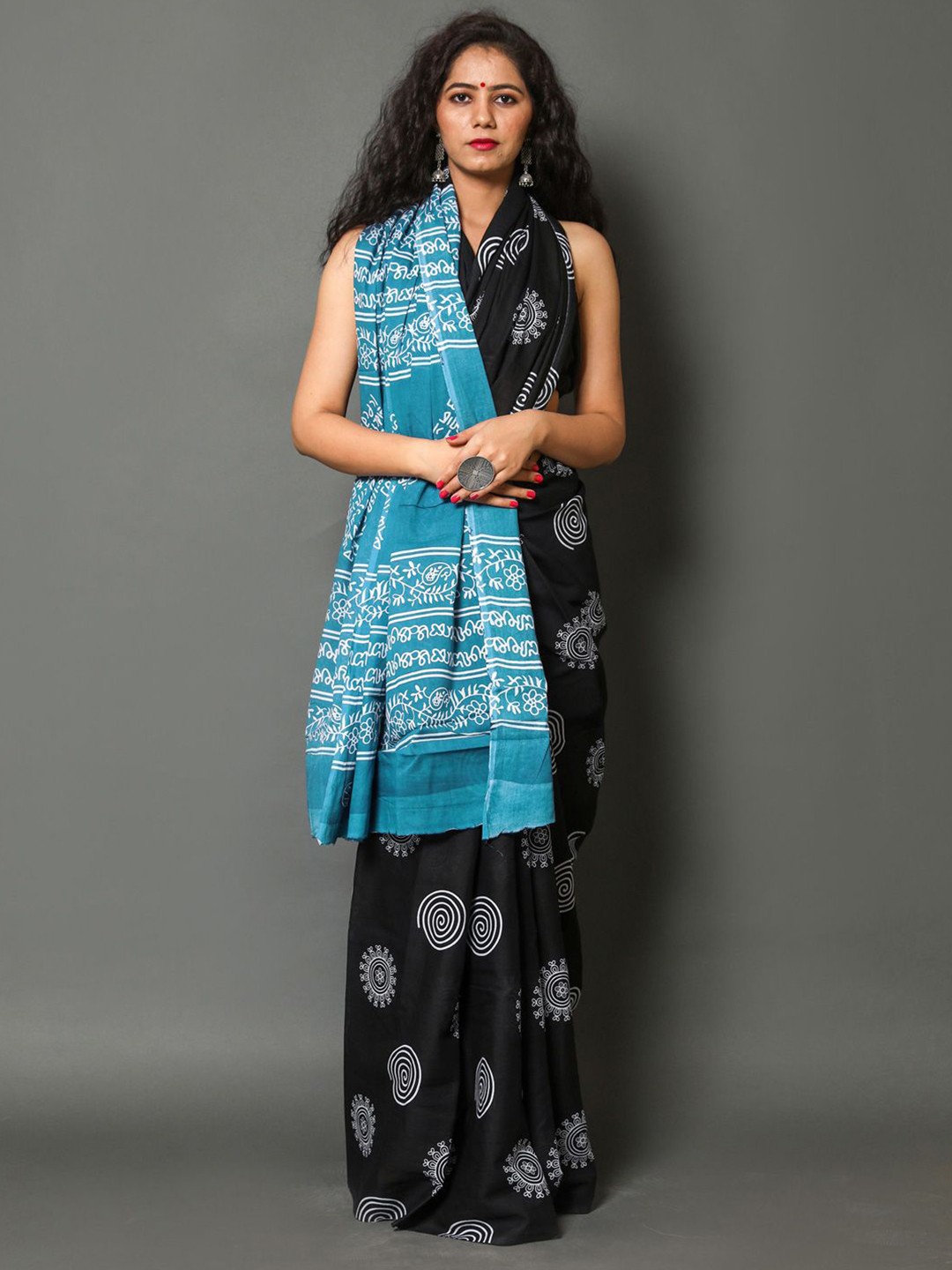 

KALINI Ethnic Motifs Pure Cotton Saree, Blue