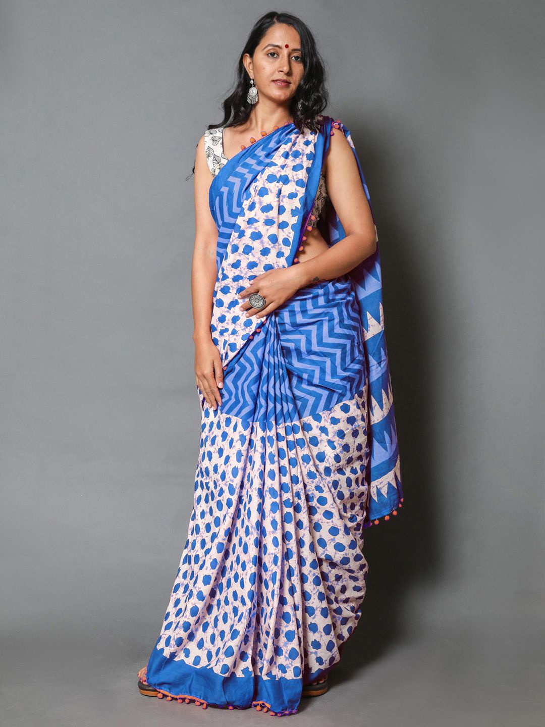 

KALINI Pure Cotton Saree, Blue