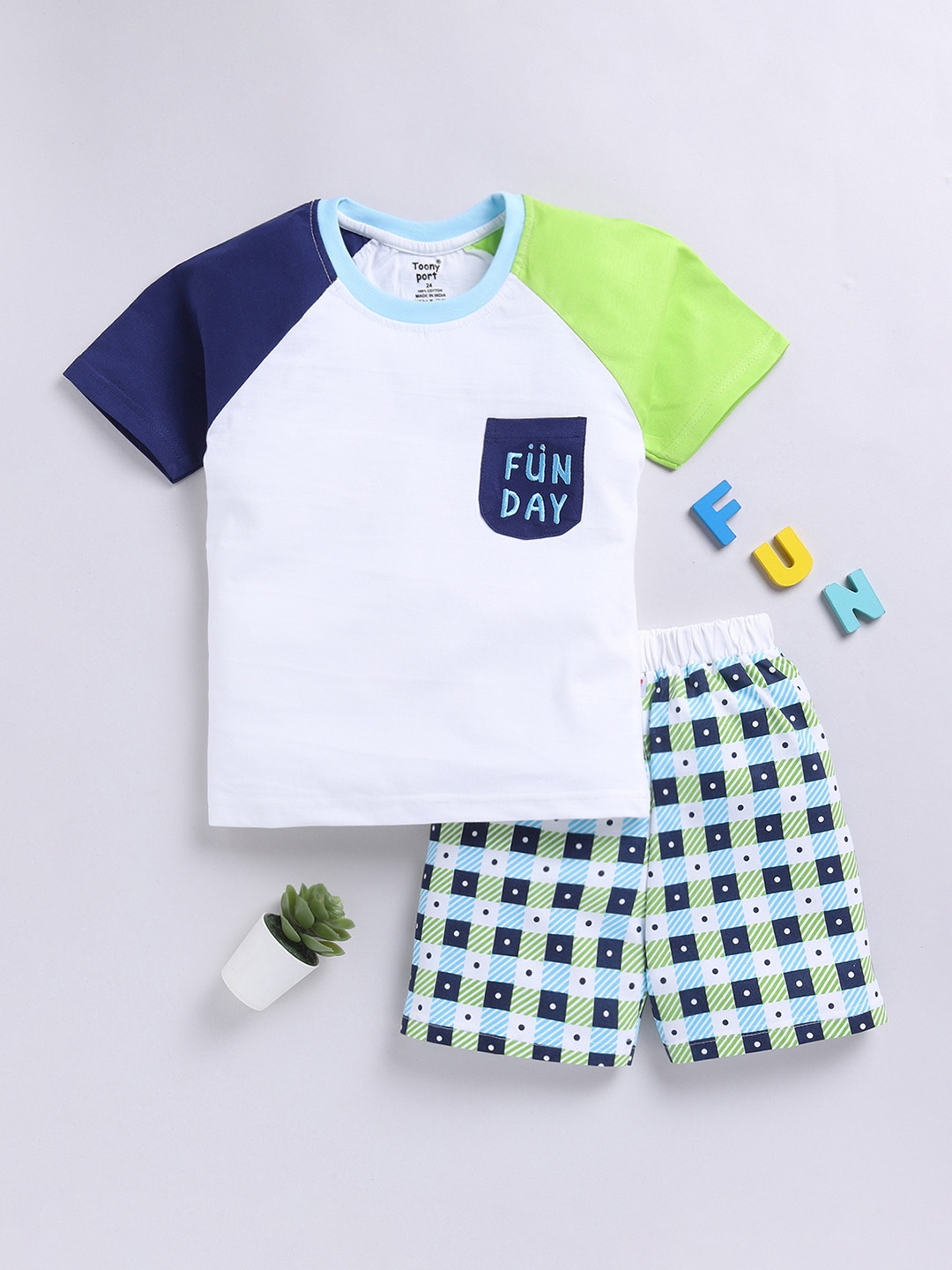 Toonyport Boys Printed Pure Cotton T-shirt with Shorts, White