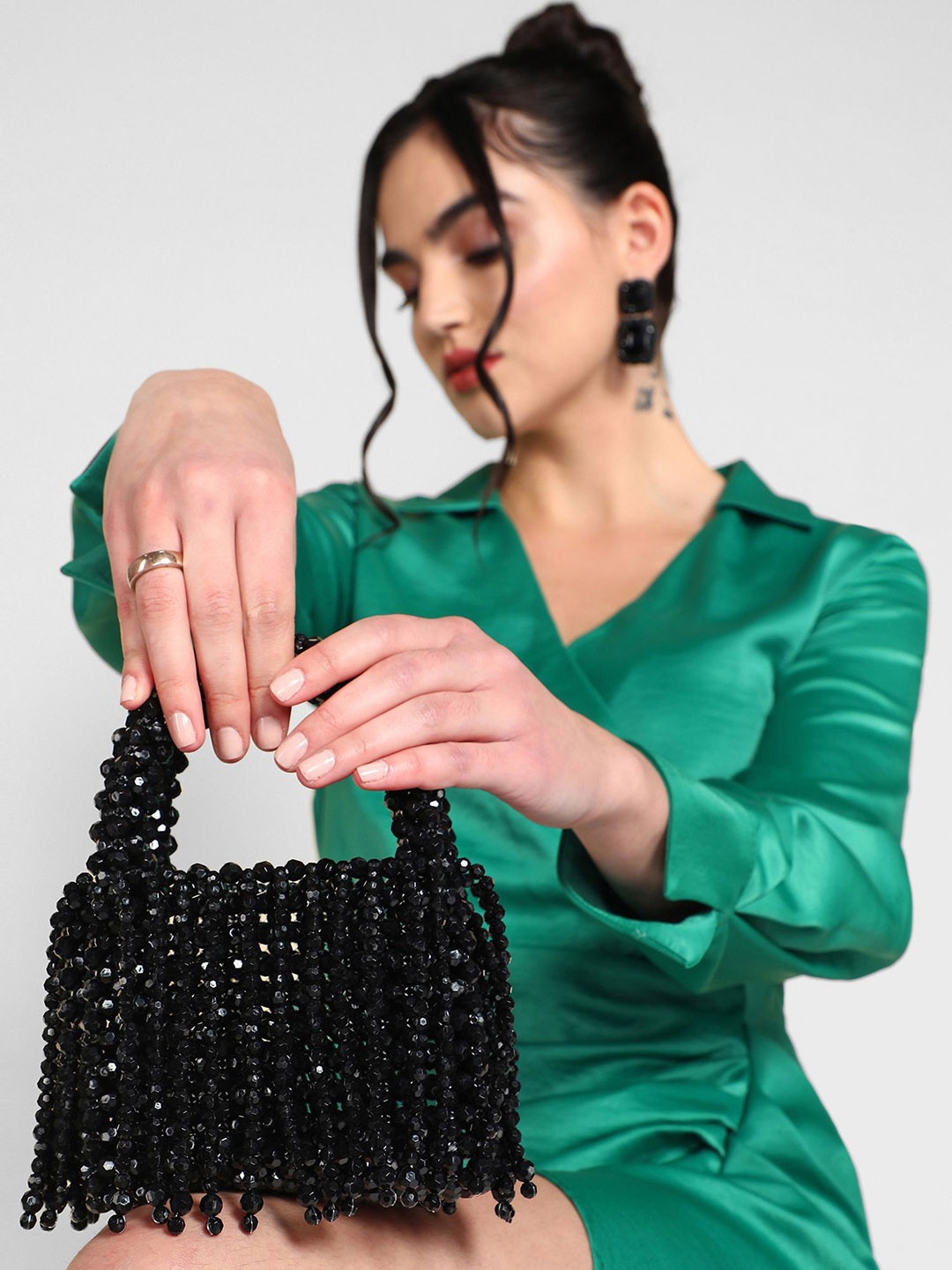 

Sassora Swagger Embellished Handheld Bag, Black