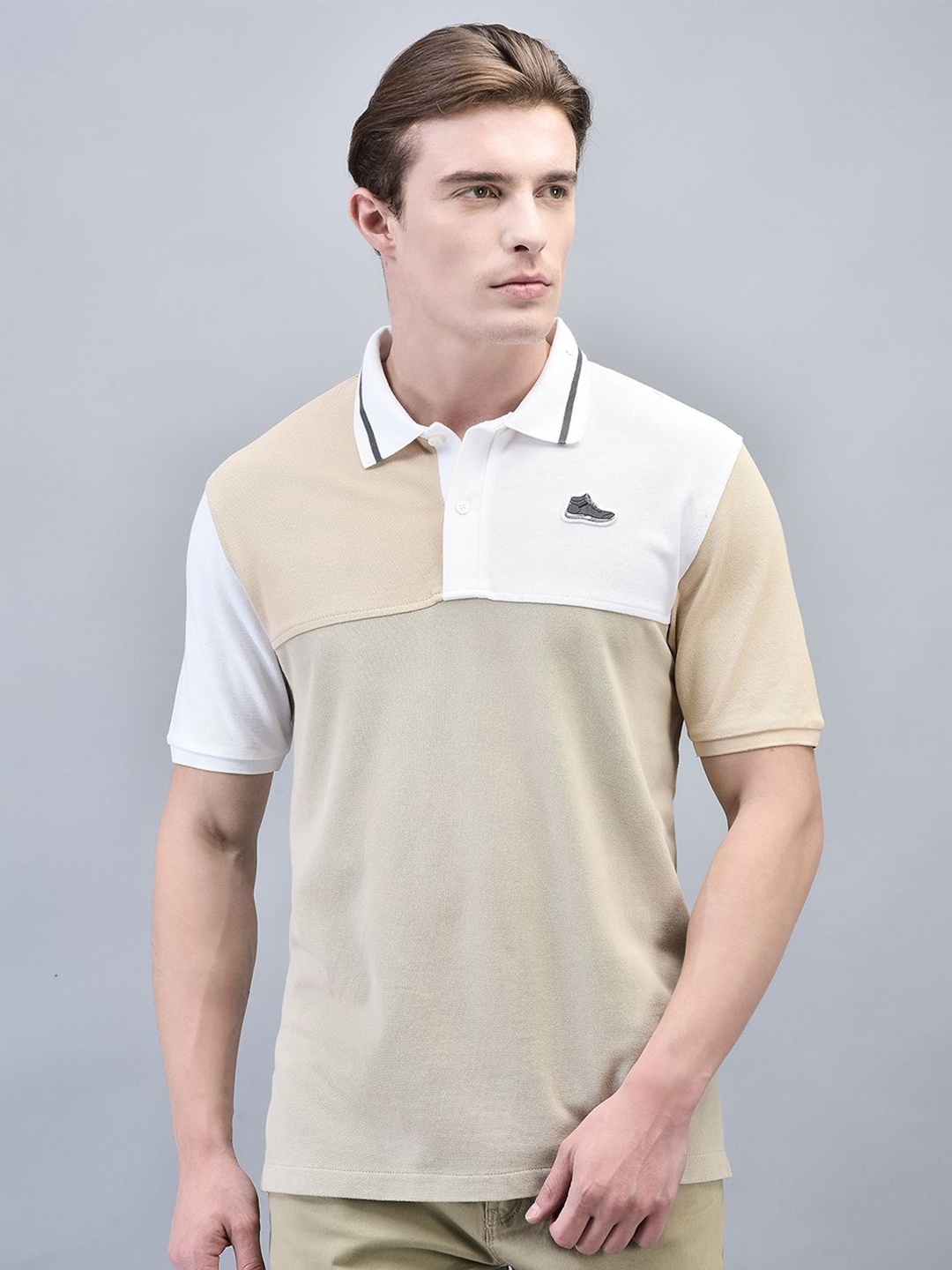 

Woods Men Colourblocked Polo Collar T-shirt, Beige