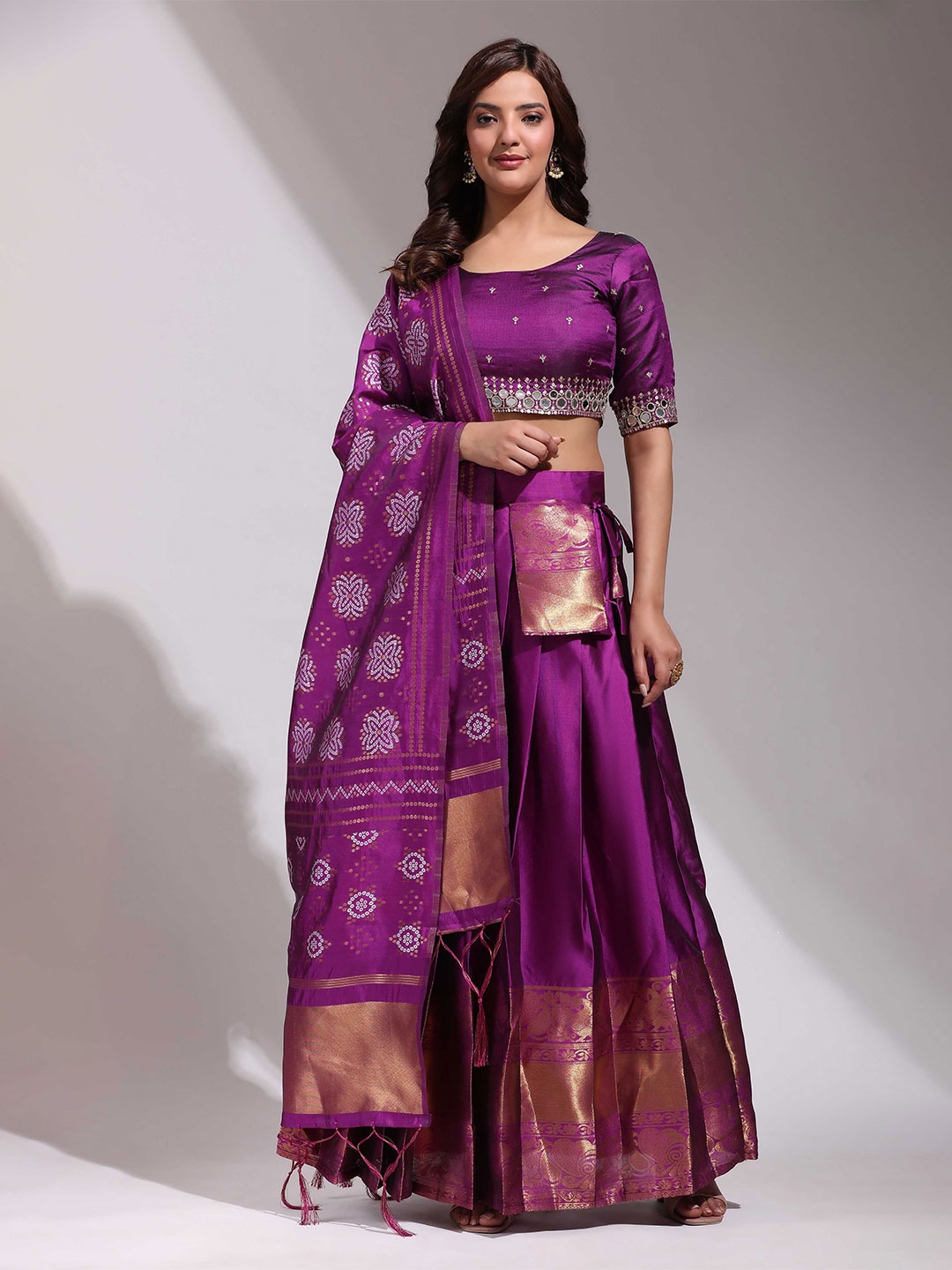 

Fabcartz Embroidered Semi-Stitched Lehenga & Unstitched Blouse With Dupatta, Purple