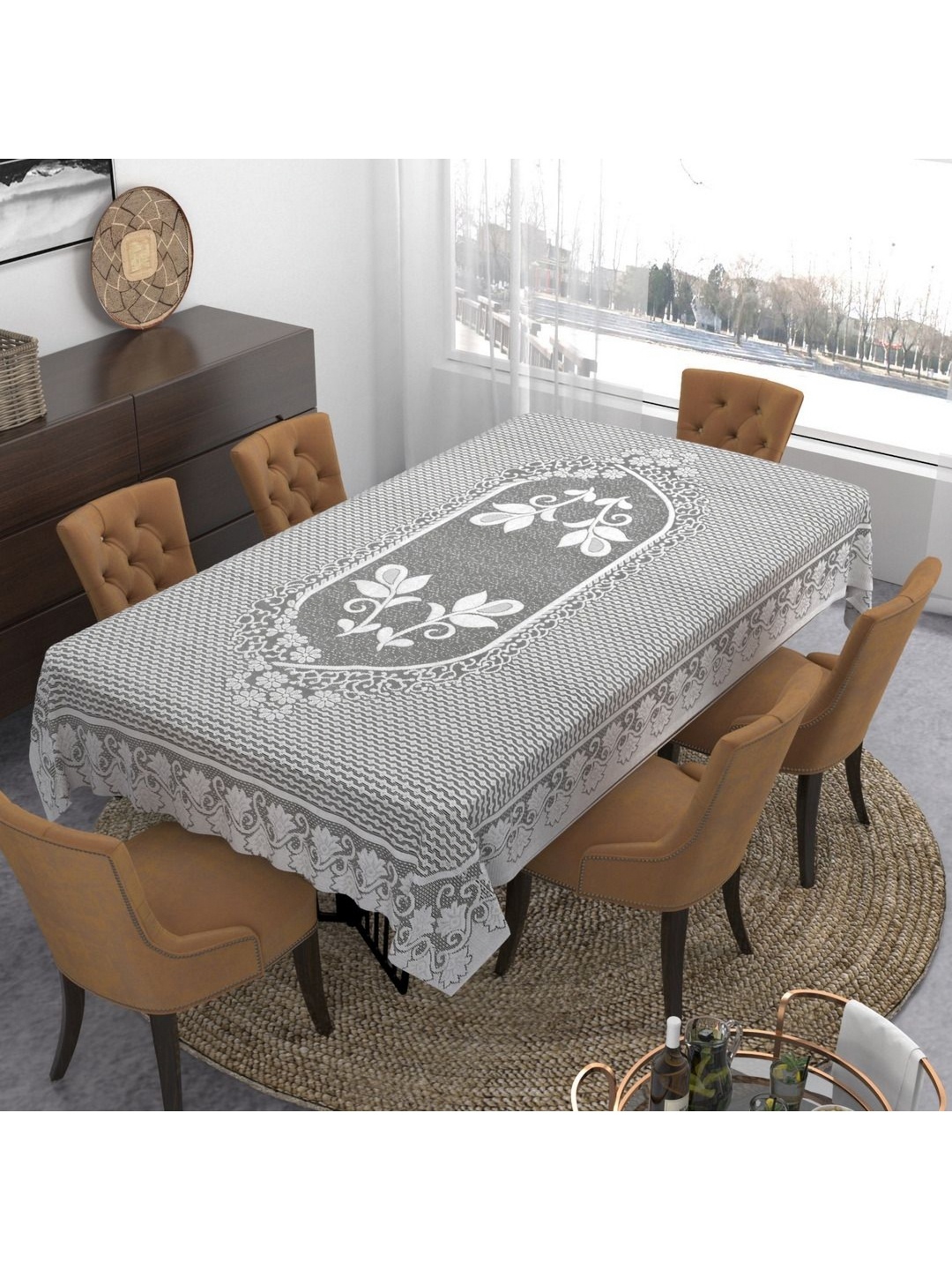 

BIGGER FISH Grey Cotton 6-Seater Table Cover