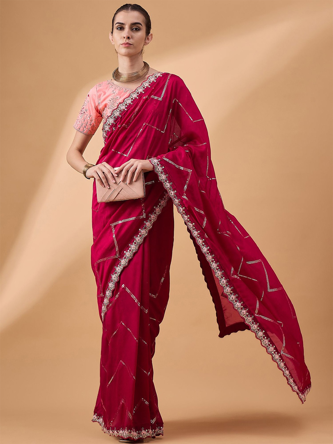 

all about you Embellished Sequence Embroidered Saree, Red