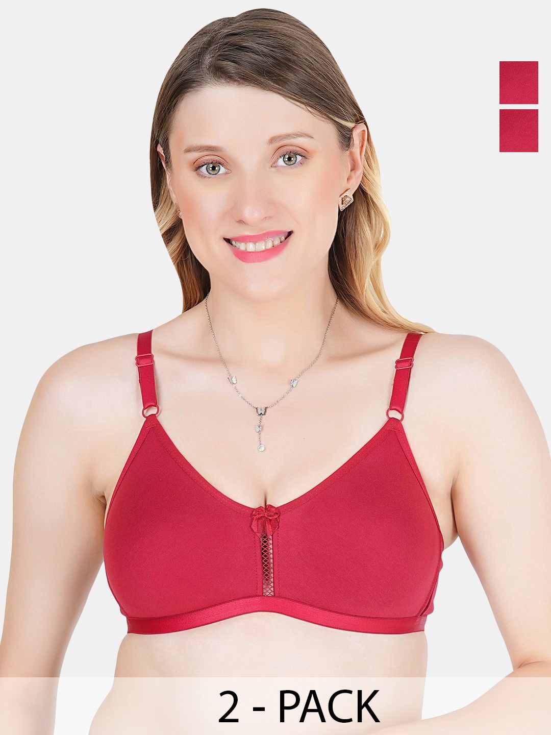 

Tweens Pack of 2 Full Coverage Non Padded Cotton T-shirt Bras With All Day Comfort, Red