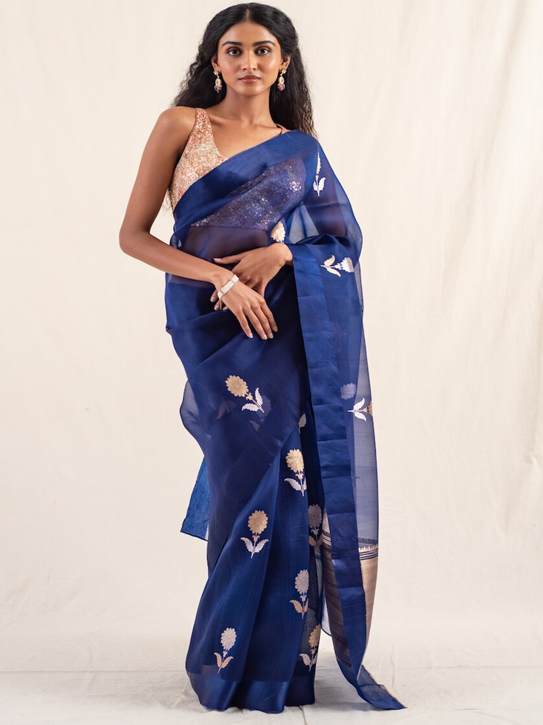 

PriyankaRaajiv Woven Design Zari Pure Silk Banarasi Saree, Blue