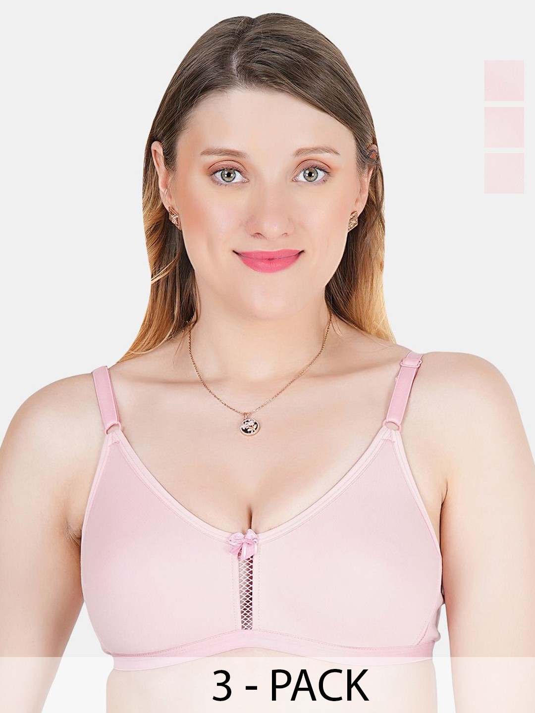 

Tweens Pack of 3 Full Coverage Non Padded Cotton T-shirt Bras With All Day Comfort, Pink