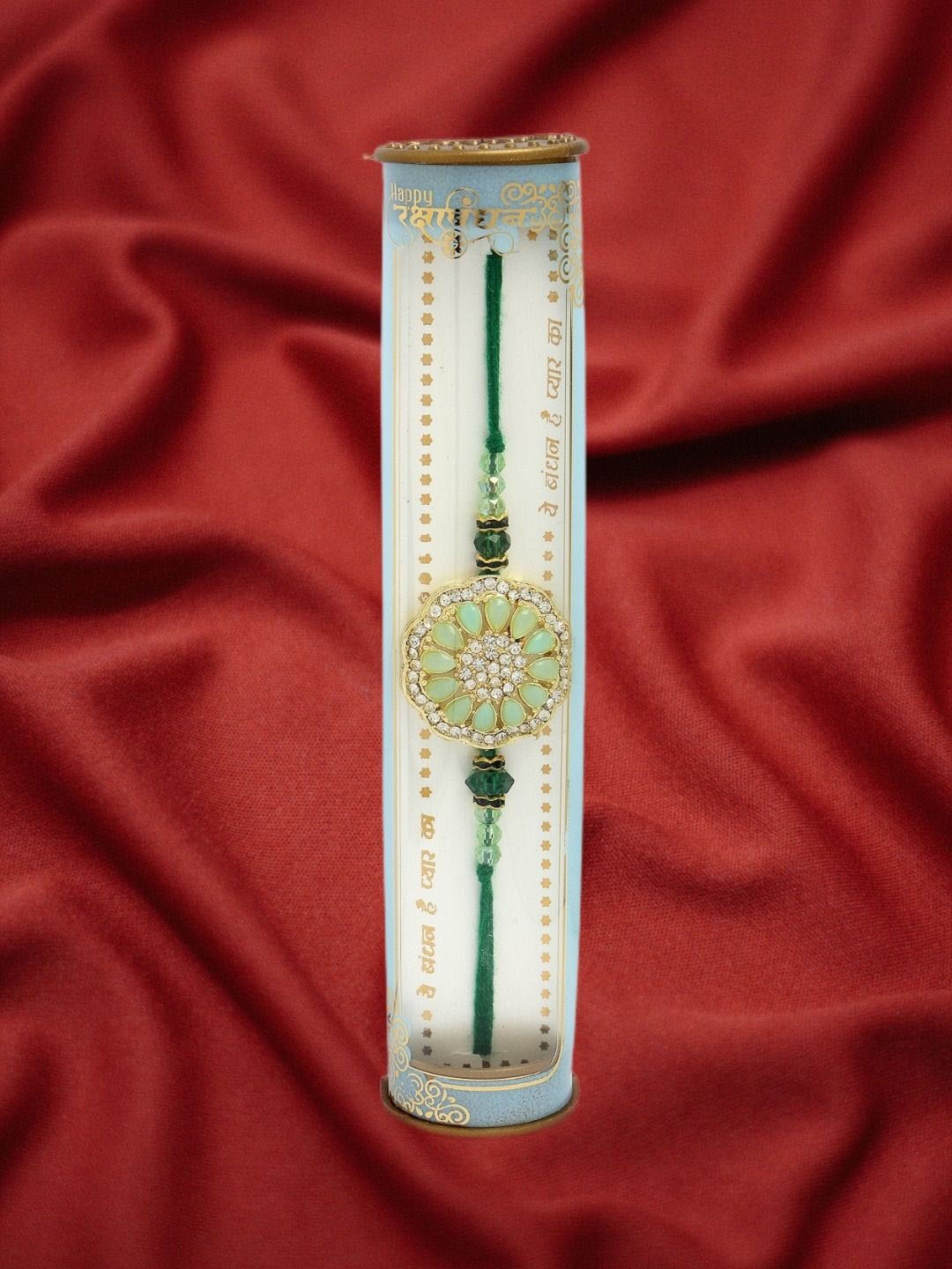 

NVR Stone-Studded Rakhi With Roli Chawal & Chocolate, Green