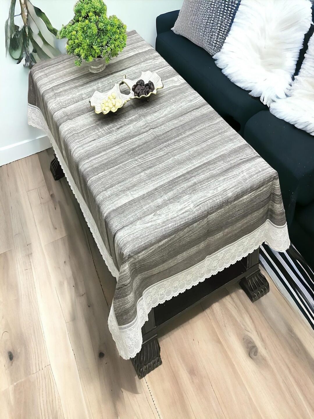 

CASA-NEST Grey & White Abstract Printed Rectangle Slip Resistant Table Cover