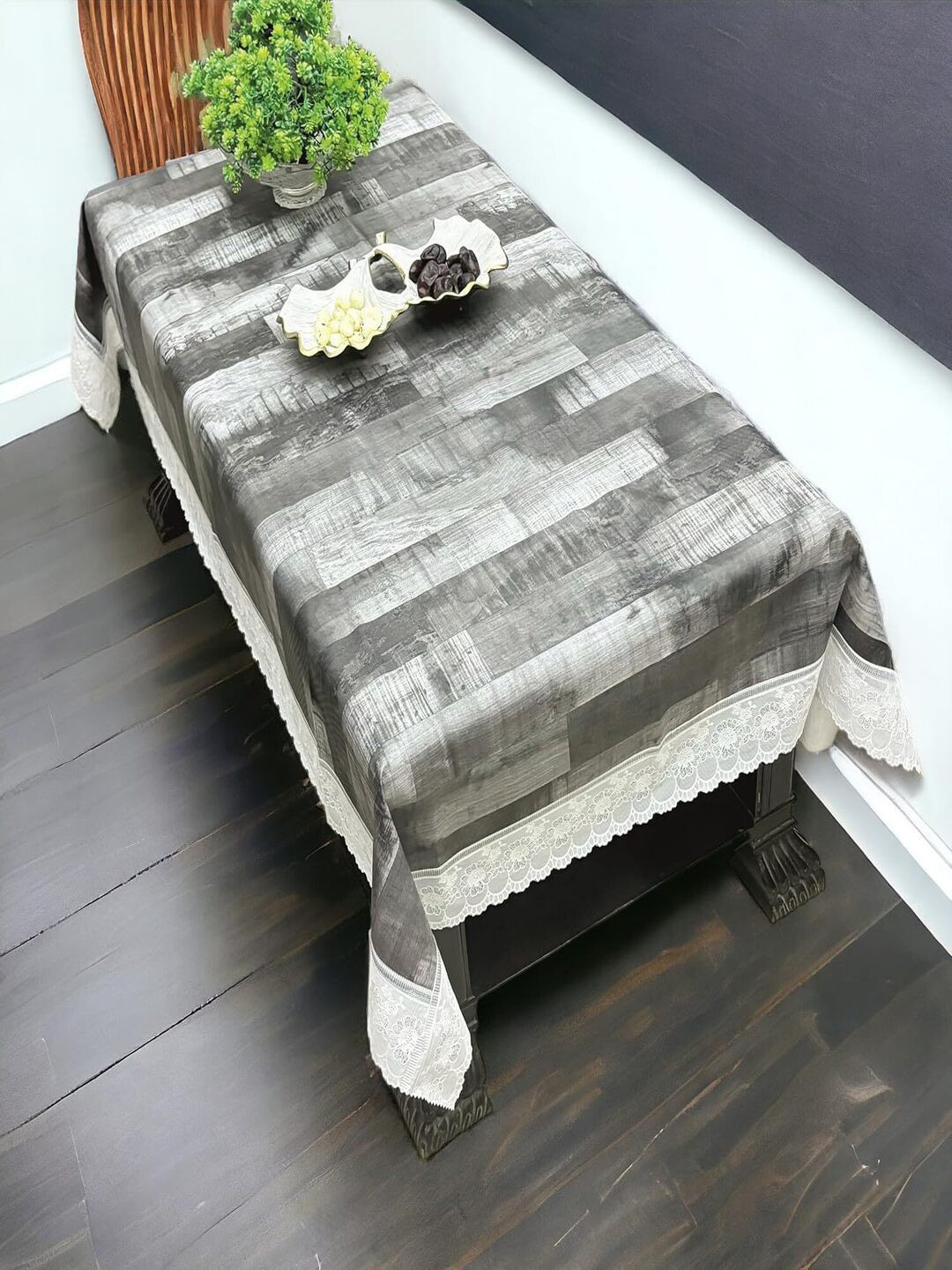 

CASA-NEST Grey & White Abstract Printed Rectangle Table Cover