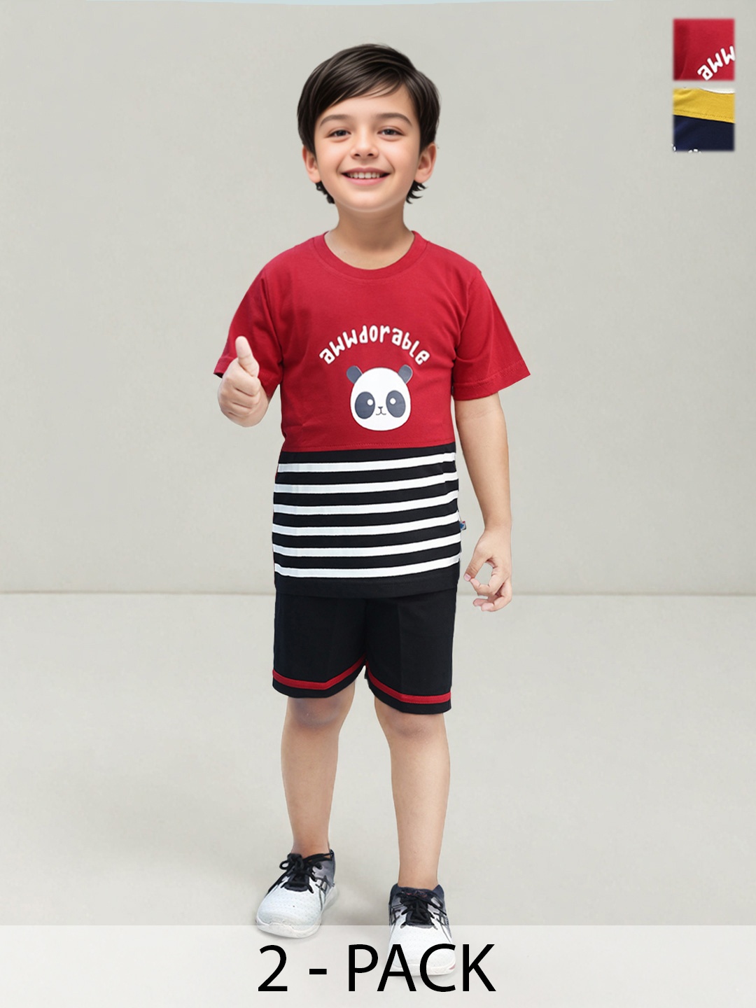 

Toonyport Pack Of 2 Boys Printed Pure Cotton T-shirt with Shorts, Red