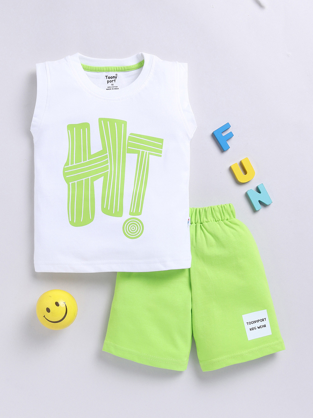 

Toonyport Boys Printed Pure Cotton T-shirt with Shorts, Green