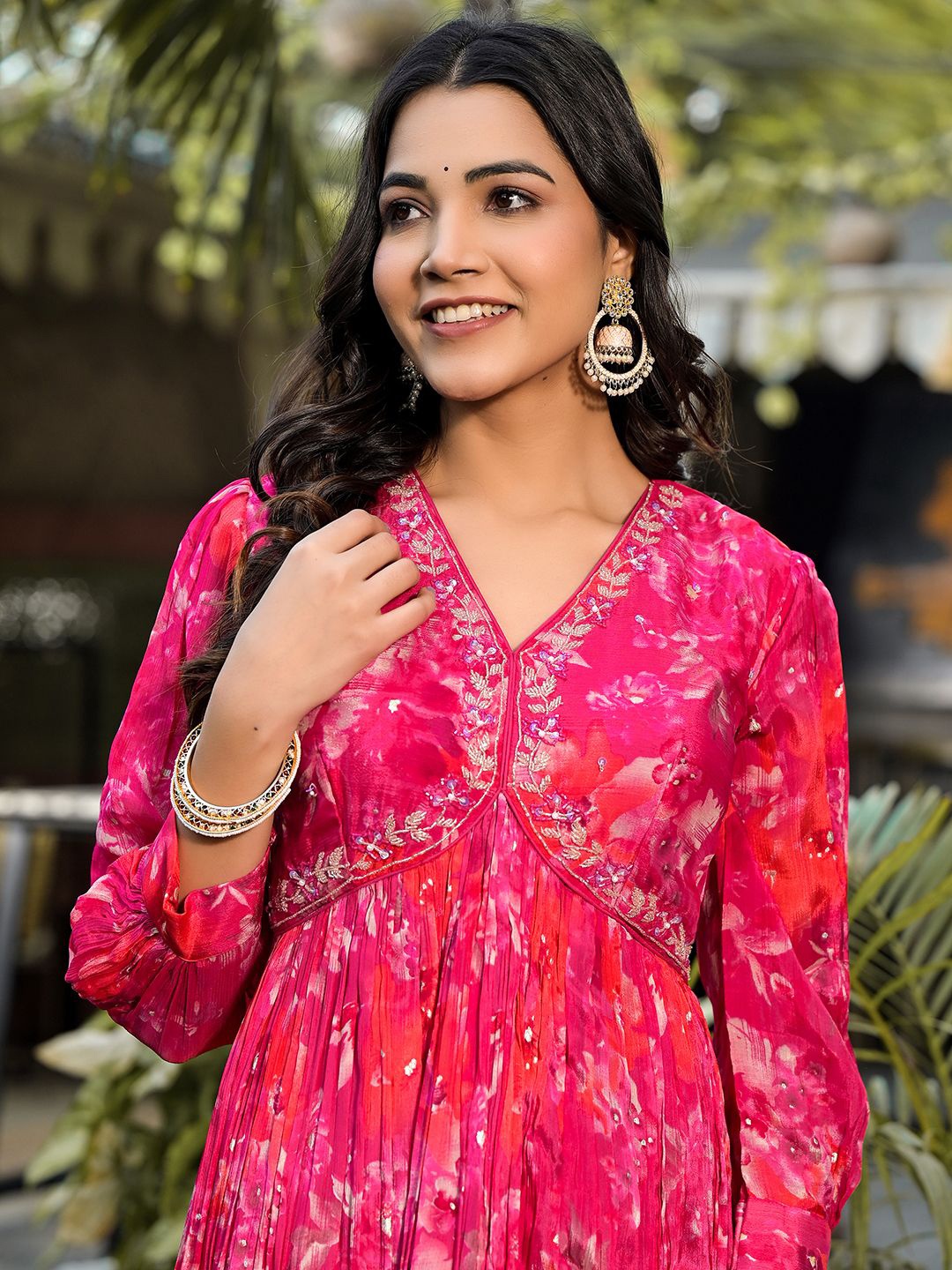 

Vishudh Women Floral Print Maxi Dress, Pink
