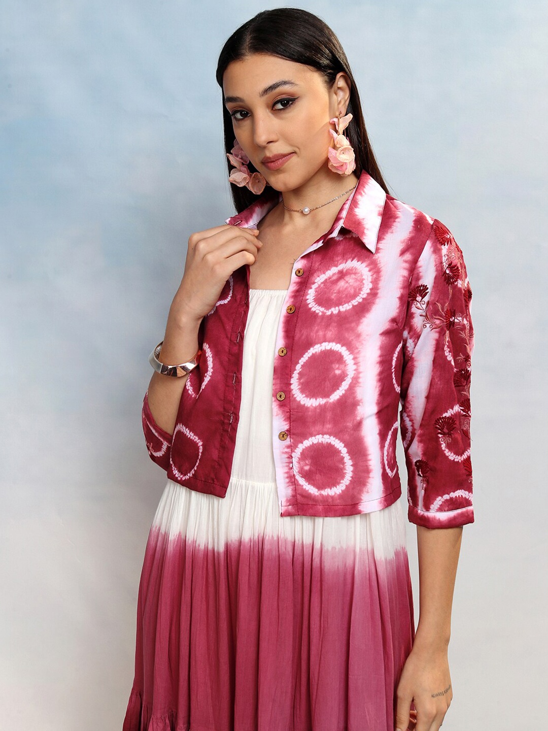 

Vishudh Tie and Dye Dyed A-Line Midi Dress, White