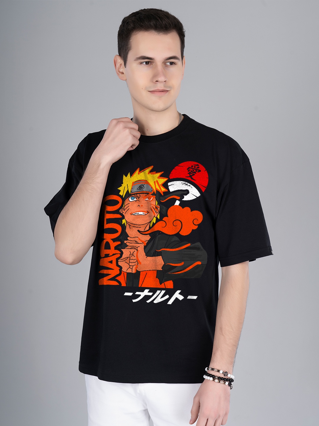 

PRONK Naruto Printed Anime Round Neck T-shirt, Black