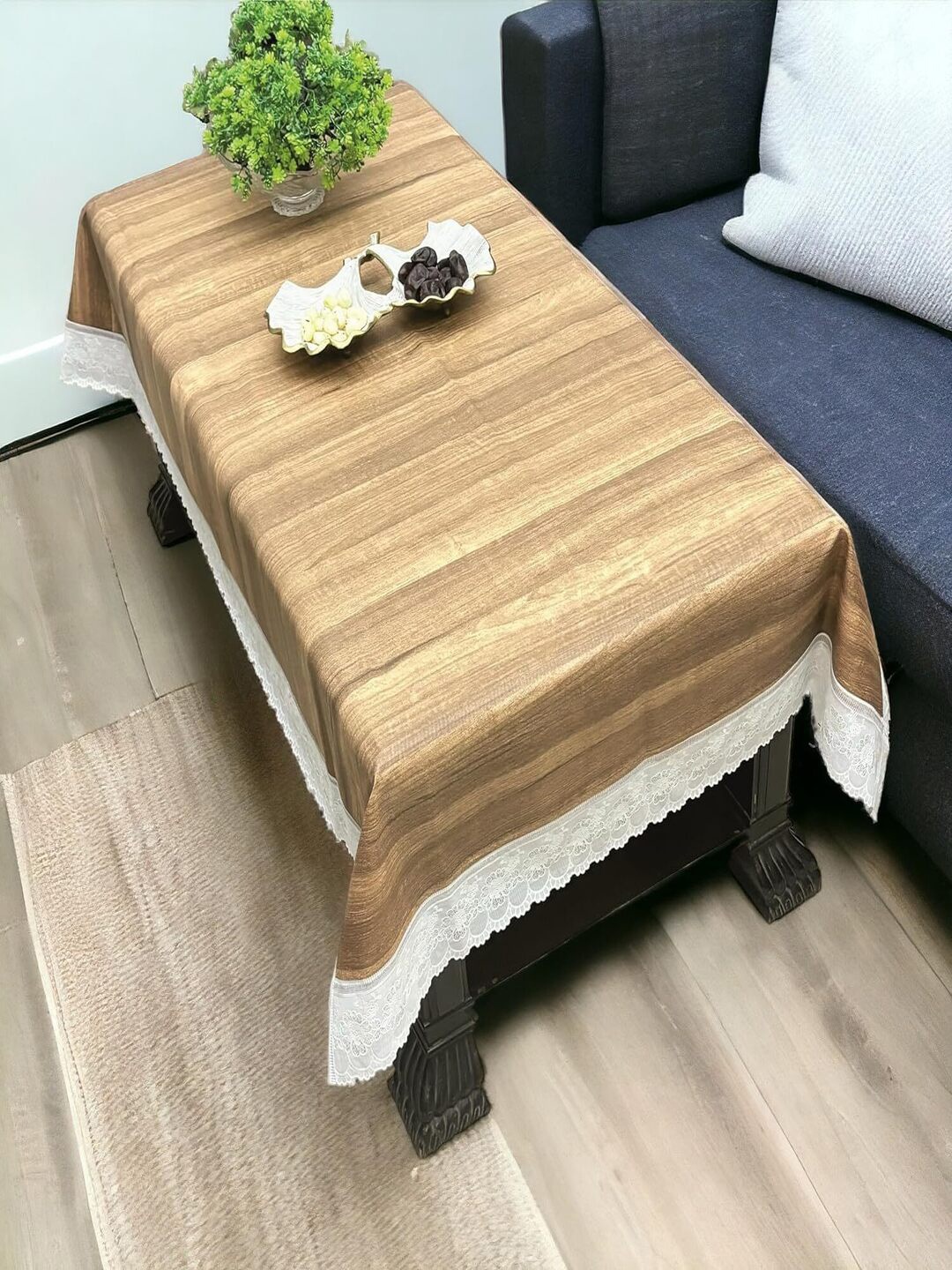 

CASA-NEST Brown & White Abstract Printed Rectangle Slip Resistant Table Cover